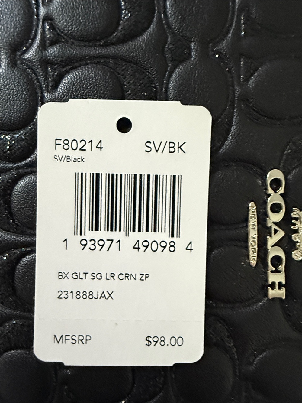 Coach Black Embossed Leather Wristlet with silver Logo - Picture 6 of 6